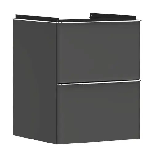 Waschtischunterschrank in Diamantgrau Matt mit zwei Schubkästen, geeignet für Handwaschbecken, von Hansgrohe. Moderner, funktioneller Aufbewahrungsort für Badutensilien.